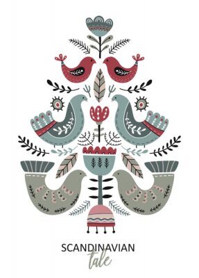 Tableau  Vector greeting card, poster in scandinavian style.