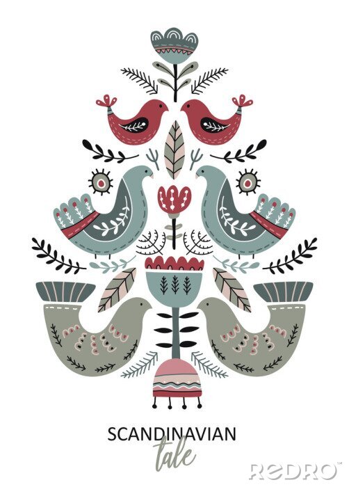 Tableau  Vector greeting card, poster in scandinavian style.