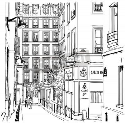 Tableau  Vector illustration d'une rue près de Montmartre à Paris