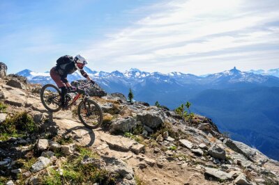 Tableau  Vélo de montagne à Whistler, Colombie-Britannique Canada - Sentier du sommet du monde dans le parc de vélo de montagne de Whistler - Septembre 2017