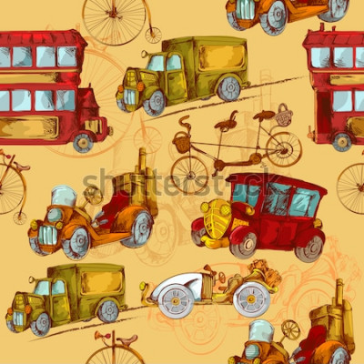 Tableau  Vélos de voitures vintage transport steampunk transportent illustration vectorielle transparente motif coloré