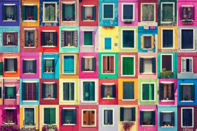 Tableau  Venise colorée et un collage de fenêtres
