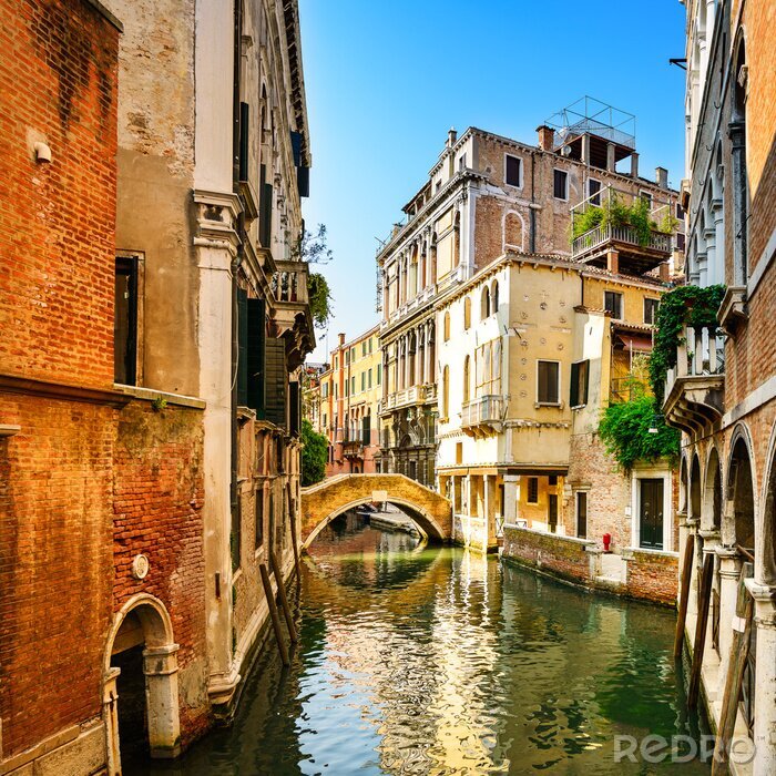 Tableau  Venise paysage urbain, bâtiments, eau du canal et le pont. Italie