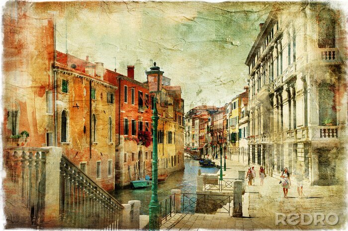Tableau  Venise sur une carte postale rétro