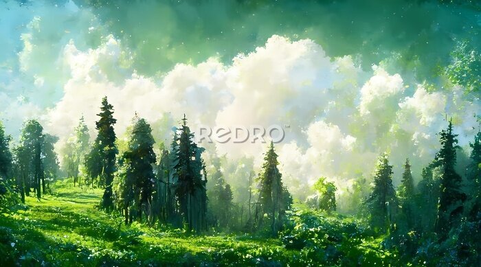 Tableau  Verger vert dans le brouillard