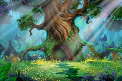 Tableau  Vieil arbre dans une forêt magique