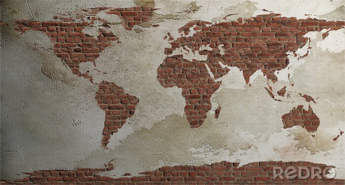 Tableau  Vieille carte du monde de brique