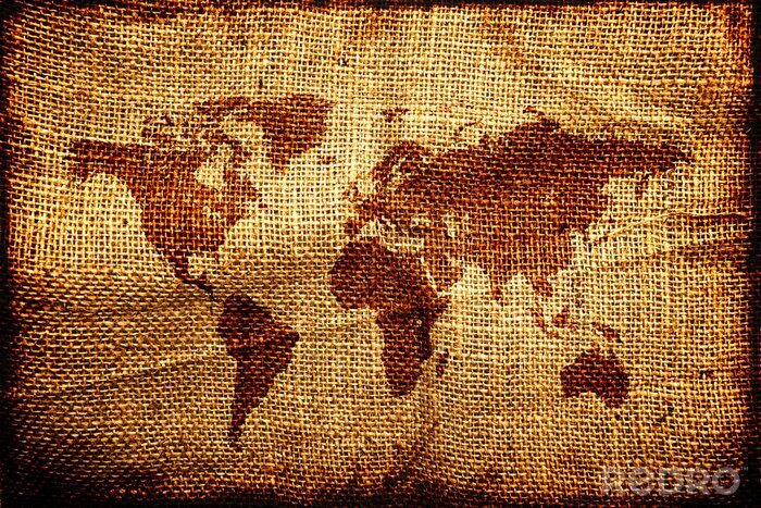 Tableau  Vieille carte du monde sur hesian sac texture