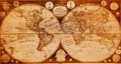 vieille carte en bois de la terre hémisphères Nord et Sud