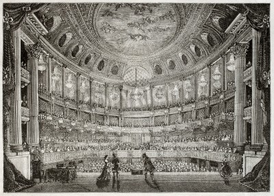 Tableau  Vieille illustration de l'Opéra royal de Versailles. Créé par Davioud, publié le Magasin Pittoresque, Paris, 1850