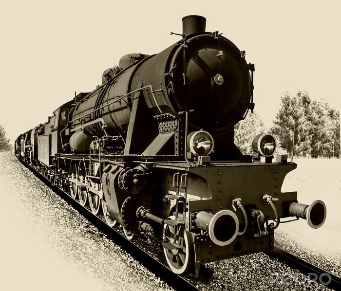 Tableau  Vieille locomotive à moteur à vapeur