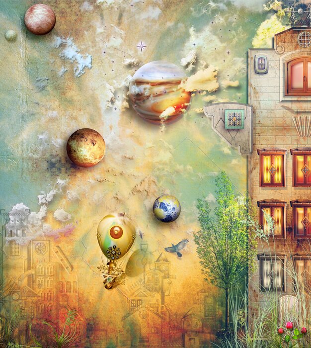 Tableau  vieux ciel avec le ballon de feu