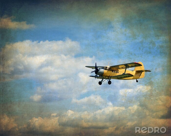 Tableau  Vieux vol de biplan, rétro fond de l'aviation
