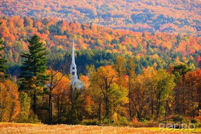 Tableau  Village Rural Vermont pendant la haute saison de feuillage.