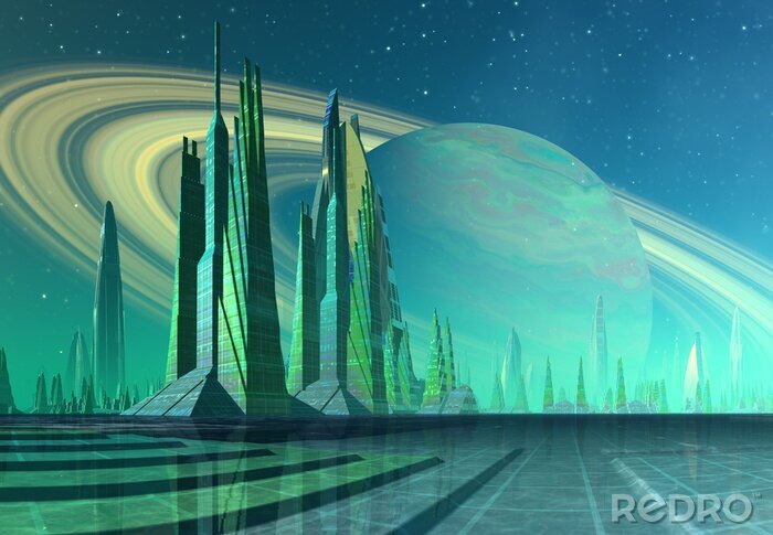 Tableau  Ville futuriste Alien - illustration d'ordinateur