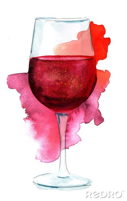 Tableau  Vin, collage, aquarelle, dessin, verre, rouge, vin