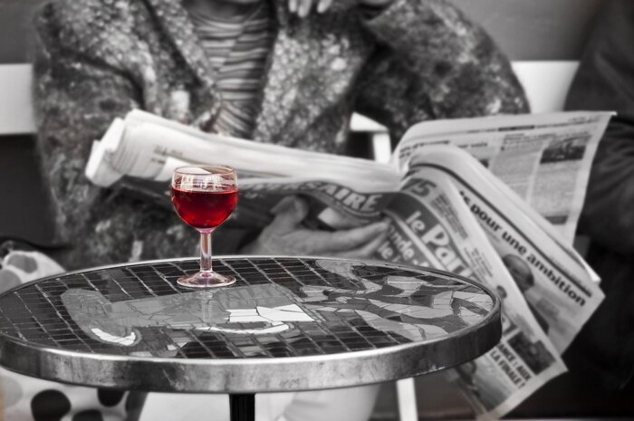 Tableau  Vin rouge sur fond noir et blanc