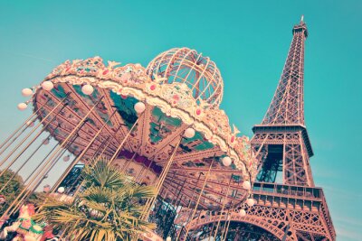 Tableau  Vintage, carrousel, tour Eiffel, Paris, france