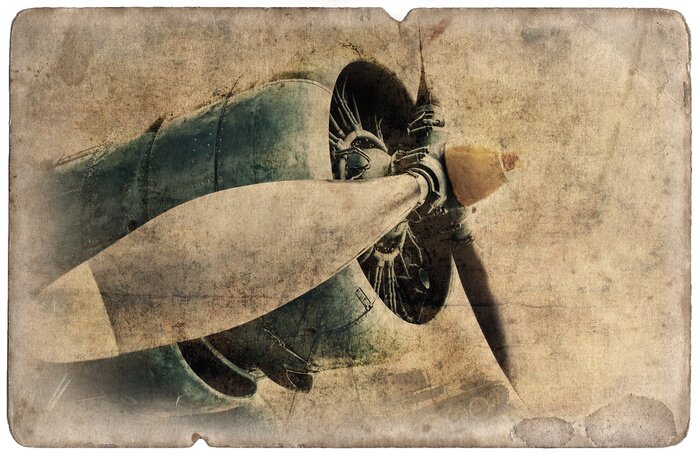 Tableau  Vintage carte postale militaire isolé, moteur d'avion