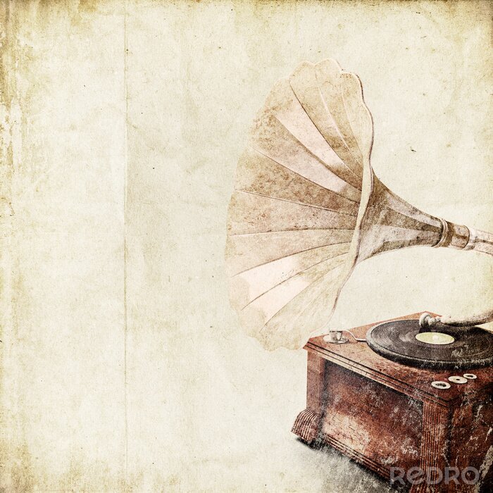 Tableau  Vintage phonographe sur fond clair