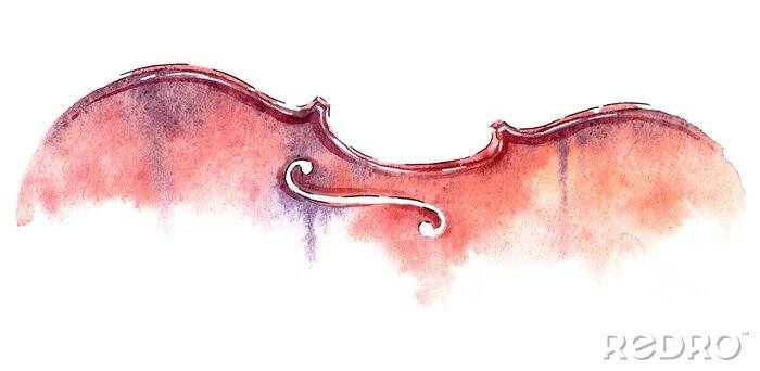 Tableau  violon aquarelle lavage humide sur fond blanc