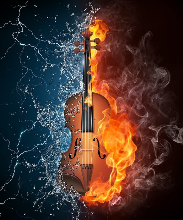 Tableau  Violon sur le feu et l'eau