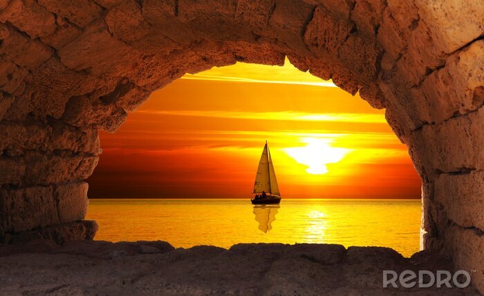 Tableau  Voilier et coucher de soleil