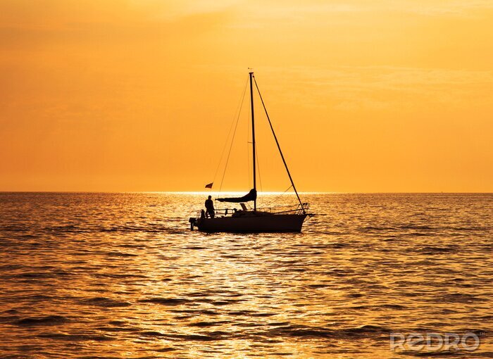 Tableau  Voilier fond coucher de soleil