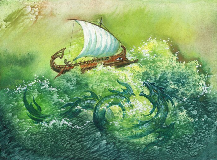 Tableau  Voilier peint et eau verte