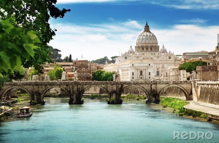Tableau  voir le Tibre et la basilique Saint-Pierre au Vatican