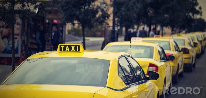 Tableau  voitures jaunes du taxi de la ville