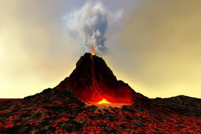 Tableau  Volcan actif avec lave