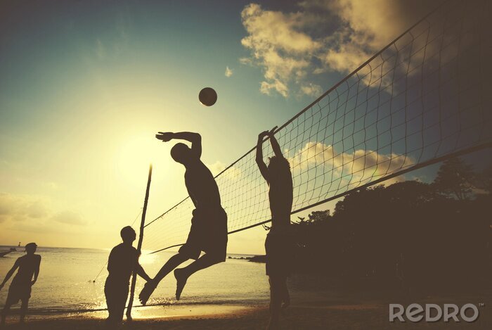 Tableau  Volleyball de plage au coucher du soleil Plaisir Concept