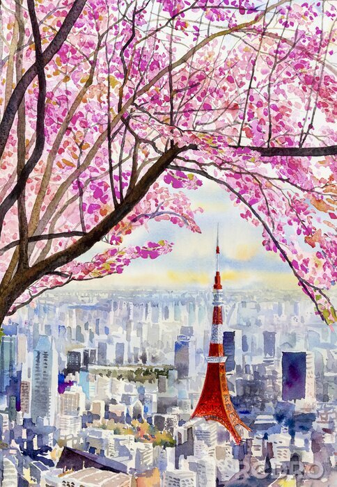 Tableau  Vue à l'aquarelle de Tokyo