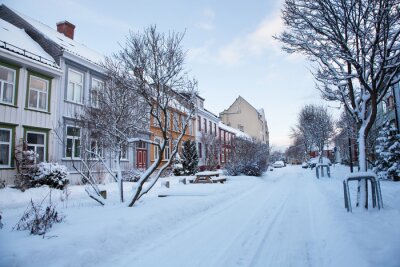 Tableau  Vue d'hiver de rue à Trondheim en Norvège ville