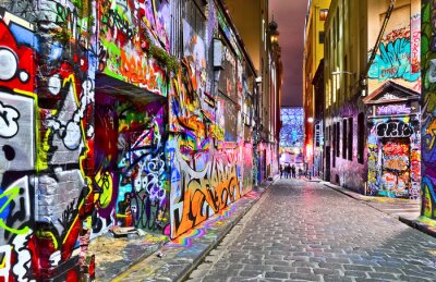 Tableau  Vue d'œuvres d'art graffitis colorés au Hosier Lane à Melbourne