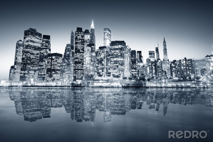 Tableau  Vue noire et bleue de Manhattan