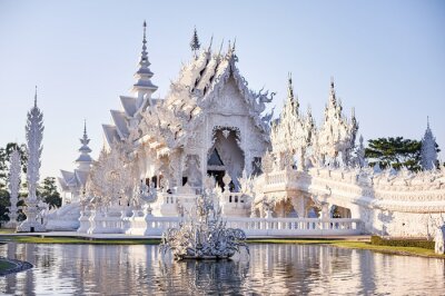 Tableau  Wat Rong Khun, Wat Phra Kaew. Famous White Temple in Chiang Rai, Thailand.