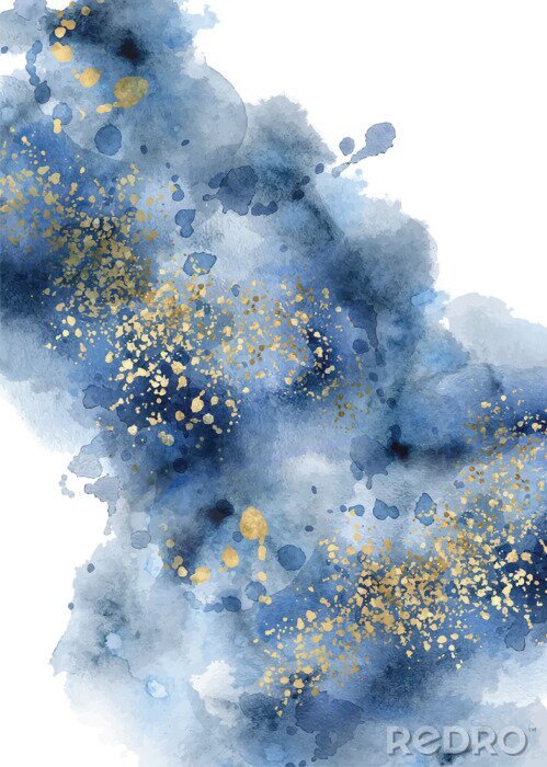 Tableau  Watercolor abstract aquamarine, background, watercolour blue and gold texture Vector illustration
