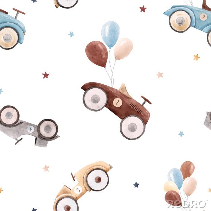 Tableau  Watercolor baby car vector pattern