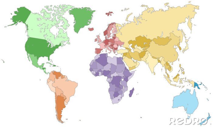 Tableau  Weltkarte - einzelne Kontinente à Farbe (dunkel)