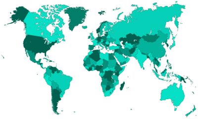 Weltkarte - einzelne Länder en Türkis
