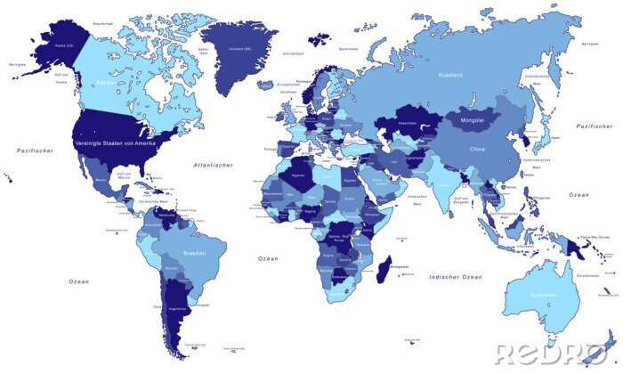 Tableau  Weltkarte - einzelne Länder in Blau (Plus d'informations)