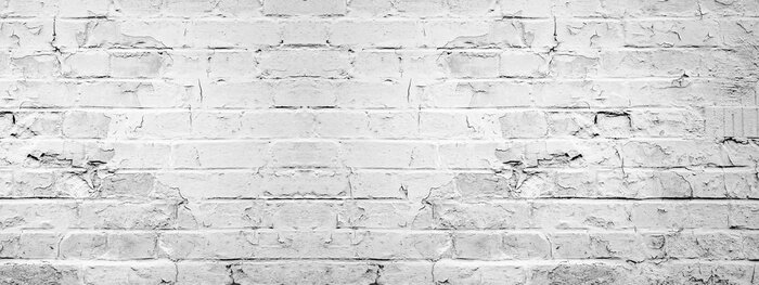 Tableau  White gray light damaged rustic brick wall texture banner panorama