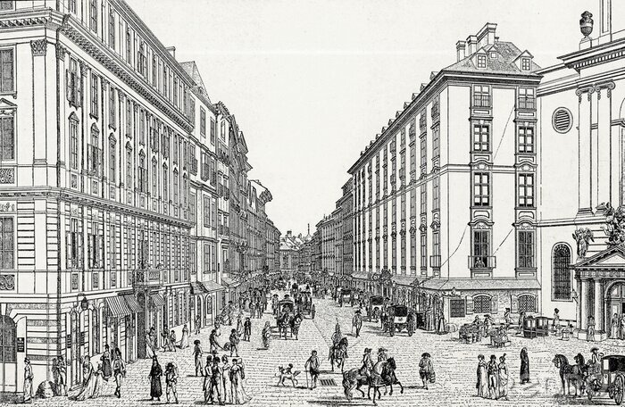 Tableau  Wien, Kohlmarkt dans le 18ème siècle., Modèle de gravure de cuivre