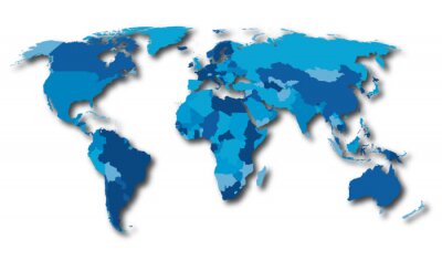 World map countries blue color