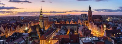 Tableau  Wroclaw, Poland.  Panoramic aerial cityscape at dusk 