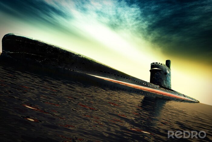 Tableau  WW2 sous-marin en mer