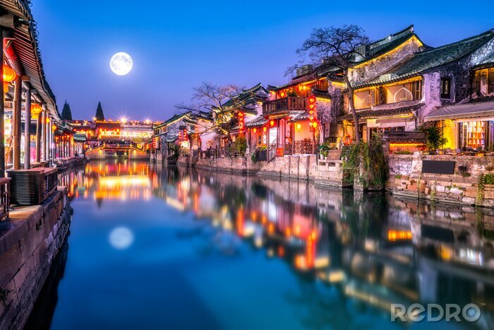 Tableau  Xitang ancient town rivers and ancient buildings and houses..
