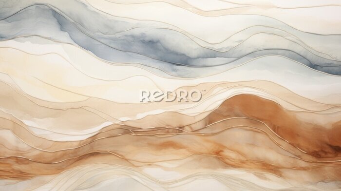 Tableau  Brown beige soft color gradient watercolor wave abstract background. Wavy elegant modern template design. AI Illustration for cosmetics nature concept, backdrop, textile, banner.